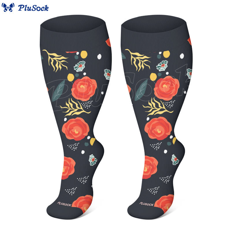 Chaussettes de compression à fleurs verdoyantes grande taille (3 paires)