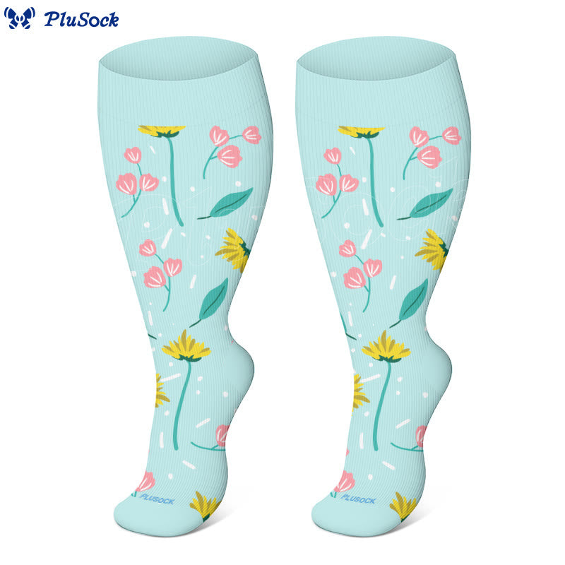 Chaussettes de compression à fleurs verdoyantes grande taille (3 paires)