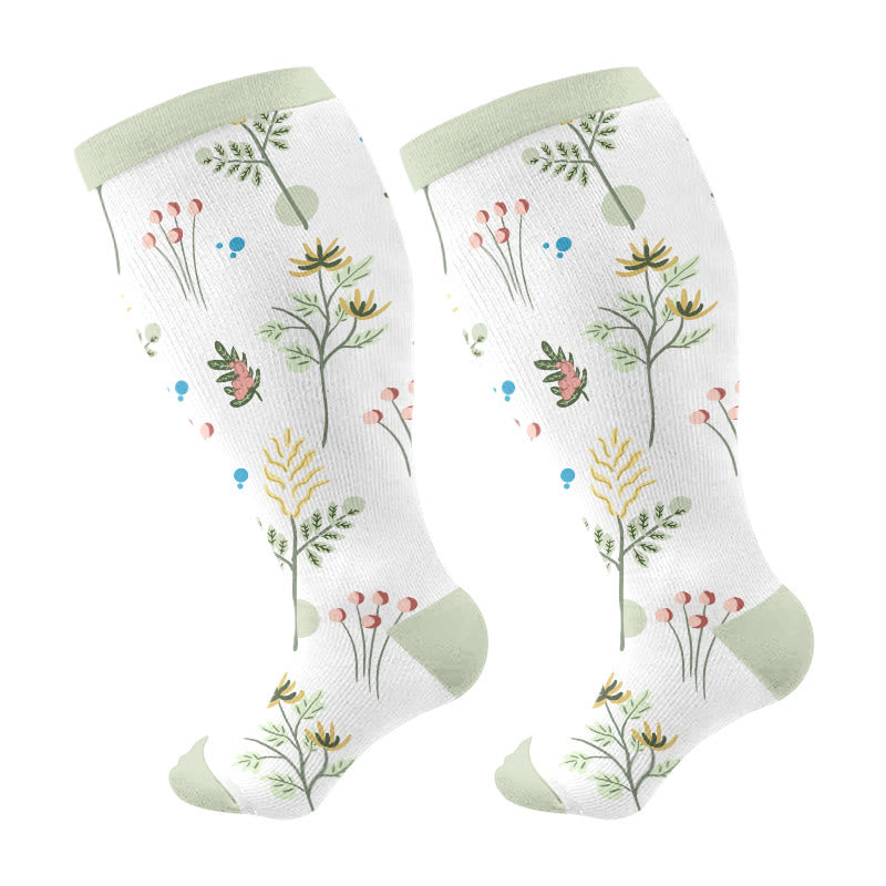 Chaussettes de compression à fleurs grande taille - Vert - 4XL - image 5
