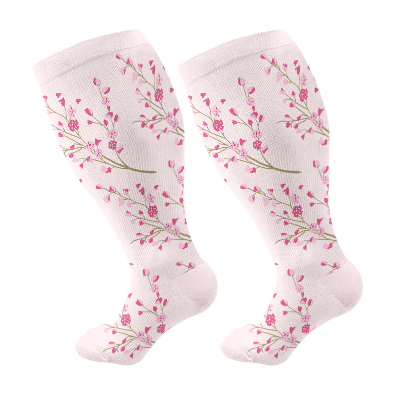 Chaussettes de compression à fleurs grande taille - Rose - 4XL - image 7