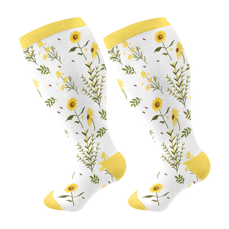 Chaussettes de compression à fleurs grande taille - Jaune - 4XL - image 6