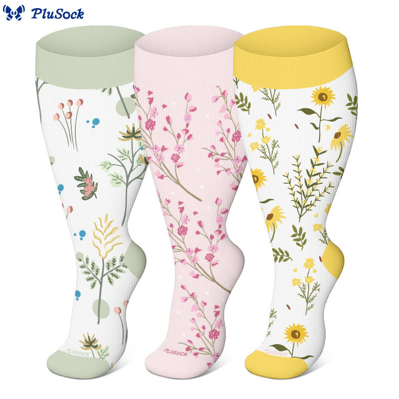 Chaussettes de compression à fleurs grande taille - image 0