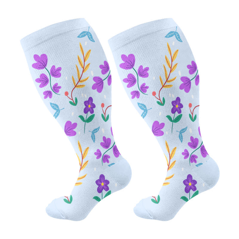 Chaussettes de compression à fleurs verdoyantes grande taille (3 paires)