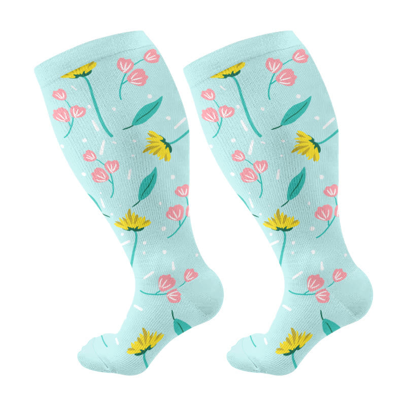 Chaussettes de compression à fleurs verdoyantes grande taille (3 paires)