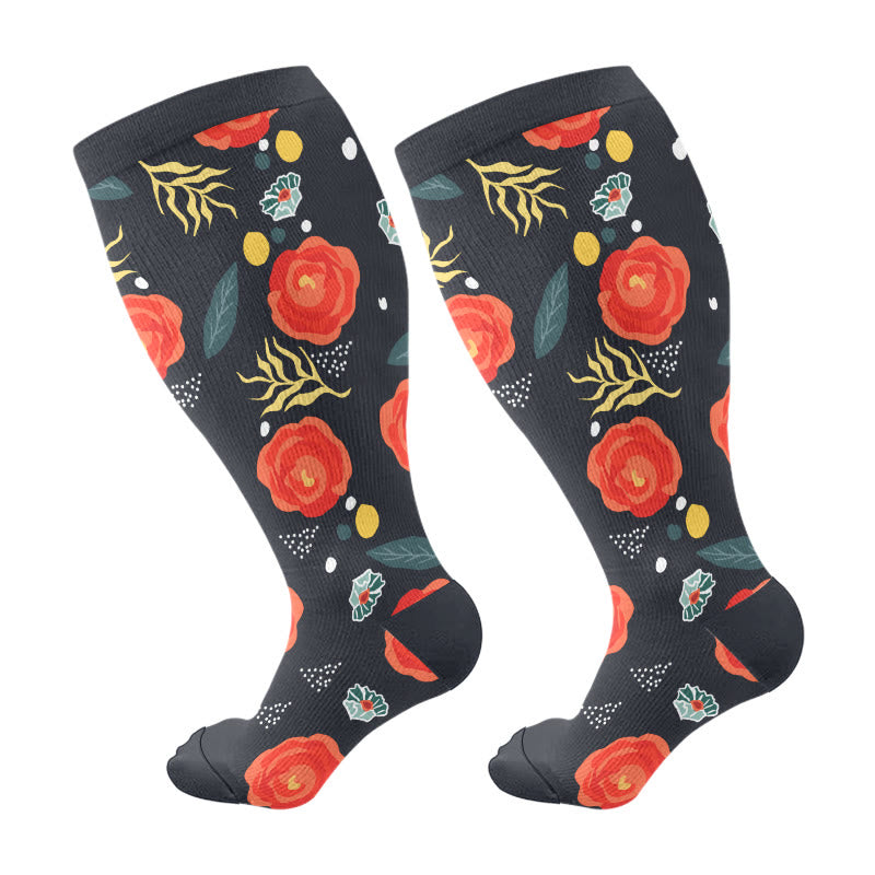 Chaussettes de compression à fleurs verdoyantes grande taille (3 paires)