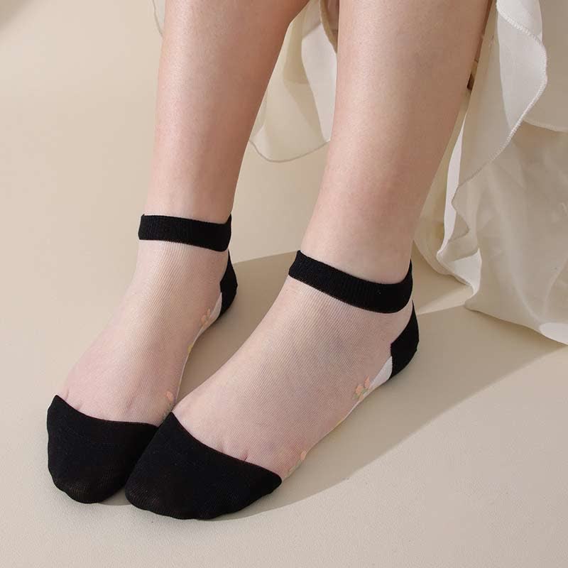 Chaussettes transparentes florales respirantes sans couture (5 paires) - Noir - EU34-40 (US1-7) - image 21