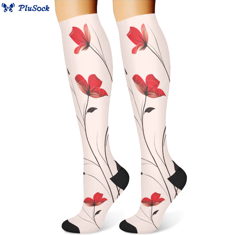 Chaussettes de compression à fleurs rouges (3 paires) - image 2