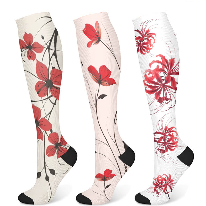 Chaussettes de compression à fleurs rouges (3 paires) - Multicolore - S/M - image 8