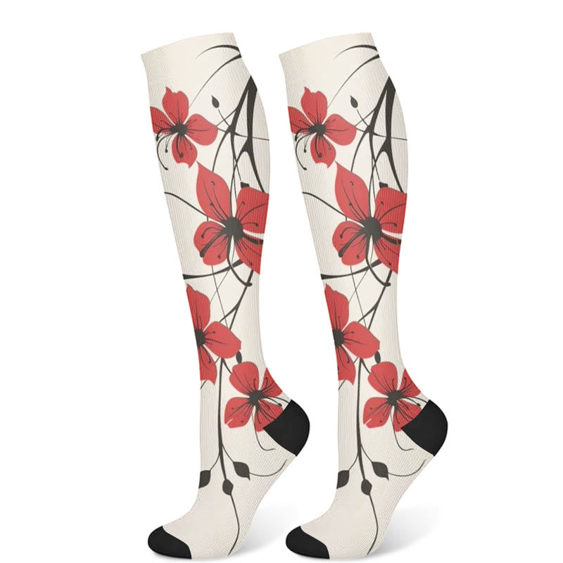 Chaussettes de compression à fleurs rouges (3 paires) - Beige (1 paire) - S/M - image 6