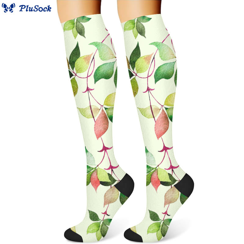 Chaussettes de compression à feuilles vertes et fleurs bleues (3 paires) - image 3