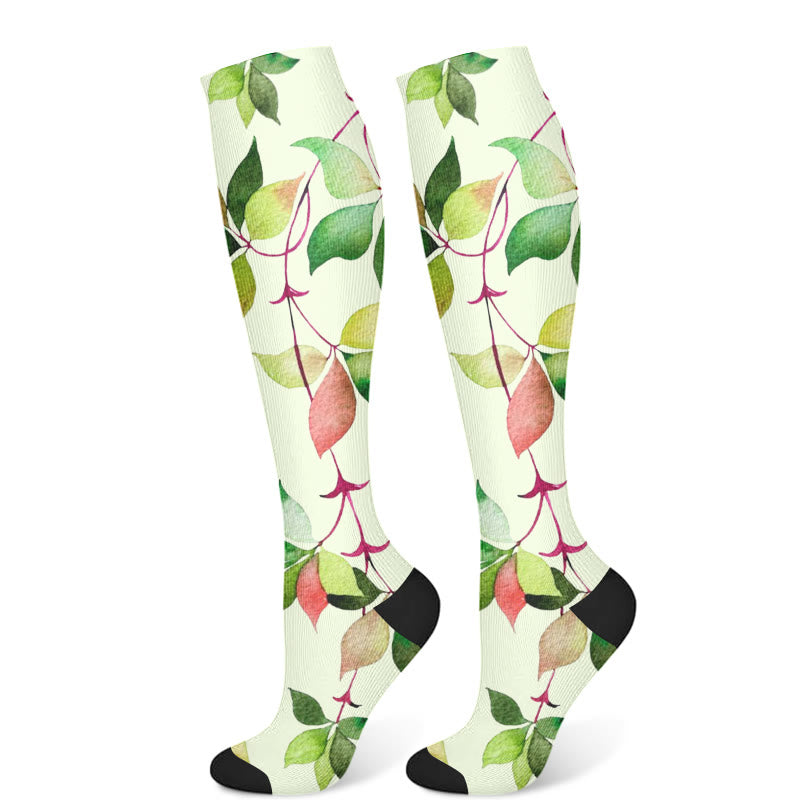 Chaussettes de compression à feuilles vertes et fleurs bleues (3 paires) - Vert (1 paire) - S/M - image 7