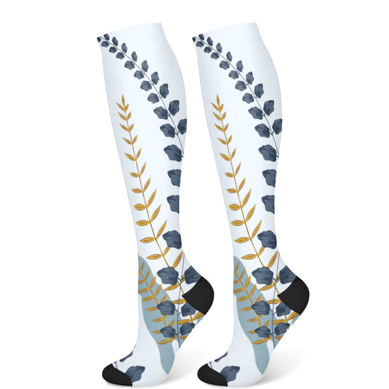 Chaussettes de compression à feuilles vertes et fleurs bleues (3 paires) - Bleu (1 paire) - S/M - image 6
