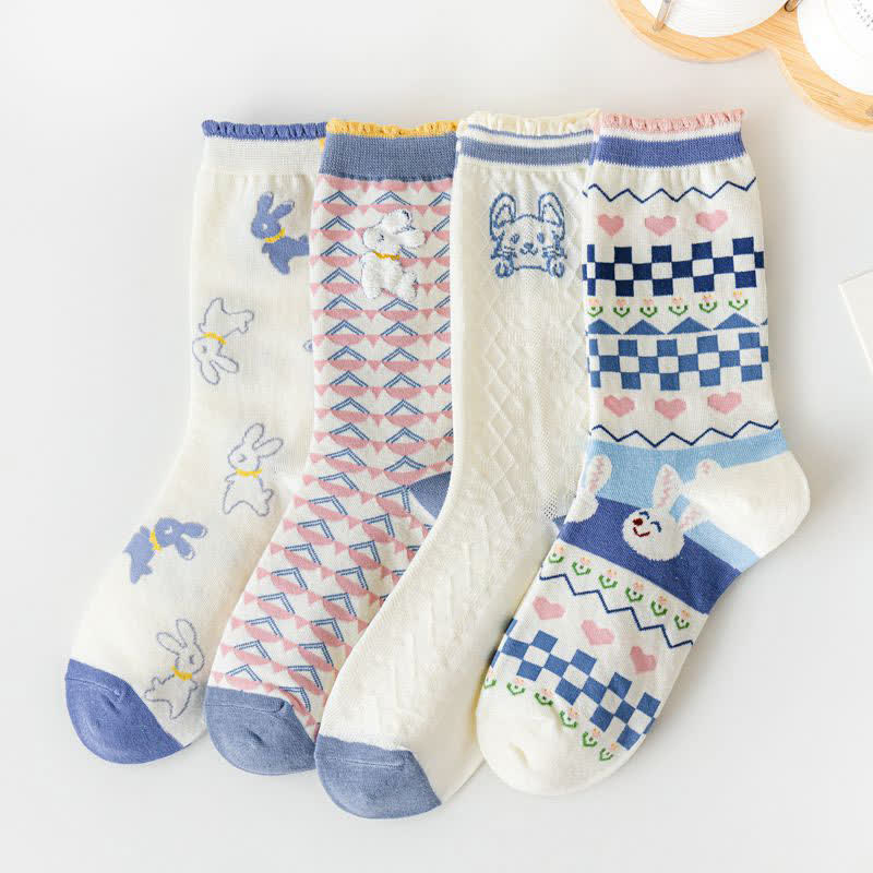 Chaussettes courtes en coton à imprimé lapin (4 paires) - Multicolore - EU35-40 (US2-7) - image 2