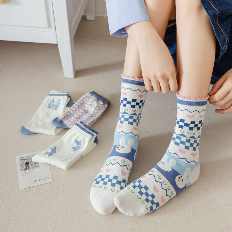 Chaussettes courtes en coton à imprimé lapin (4 paires) - image 6