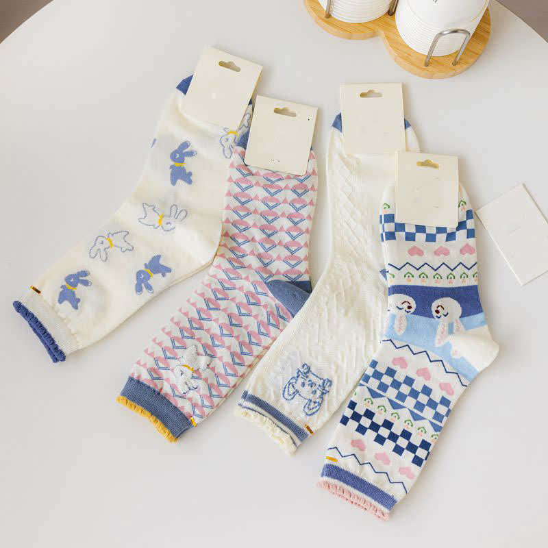 Chaussettes courtes en coton à imprimé lapin (4 paires) - image 4