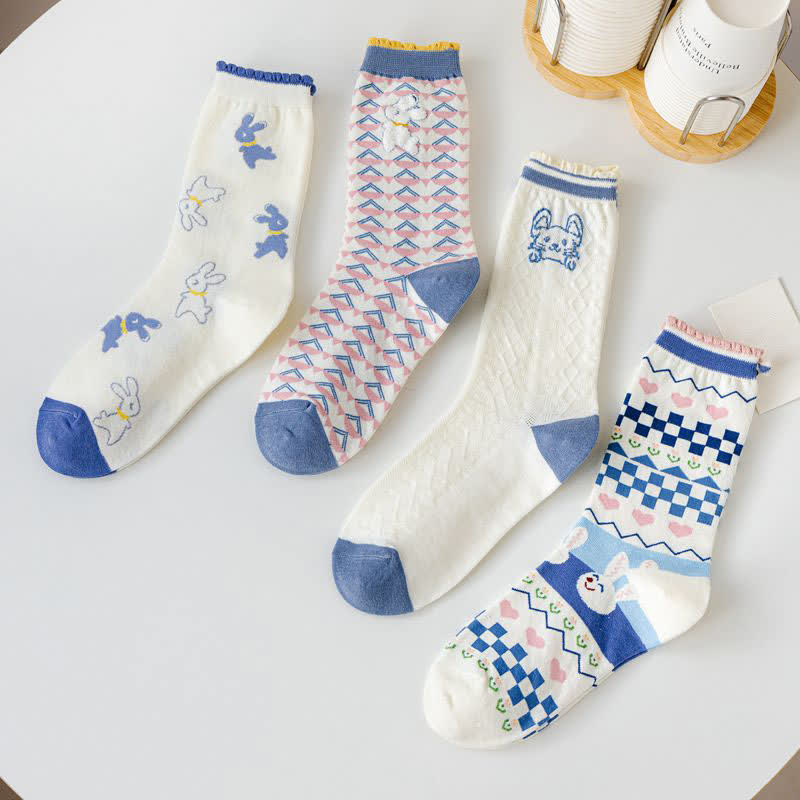 Chaussettes courtes en coton à imprimé lapin (4 paires) - image 3