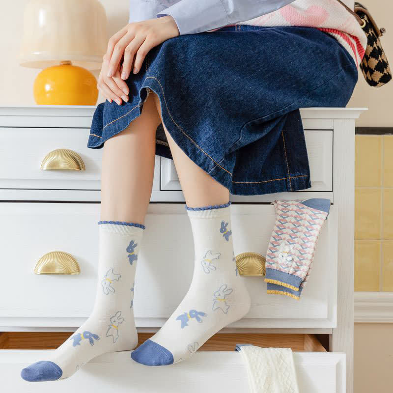 Chaussettes courtes en coton à imprimé lapin (4 paires) - image 9