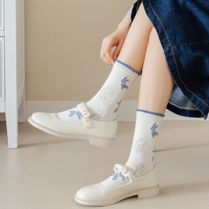 Chaussettes courtes en coton à imprimé lapin (4 paires) - image 10