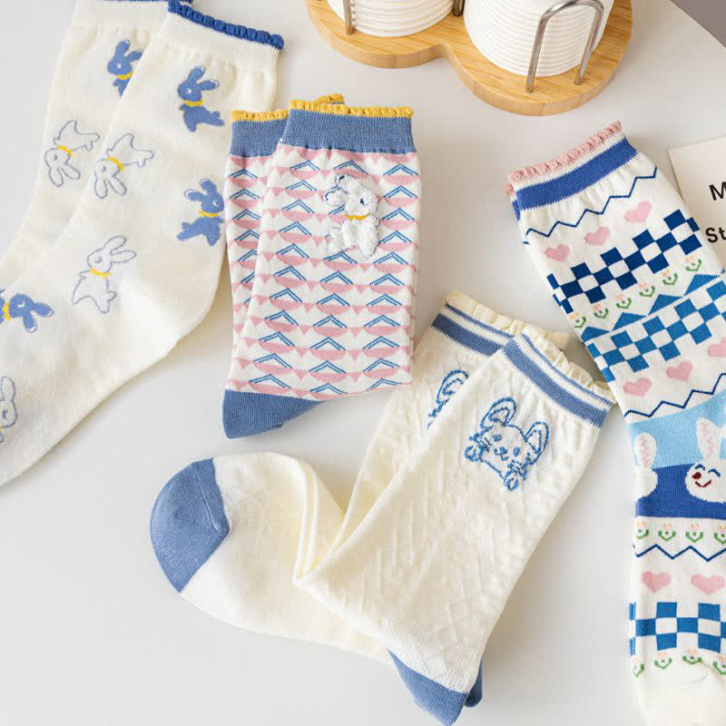 Chaussettes courtes en coton à imprimé lapin (4 paires) - image 5