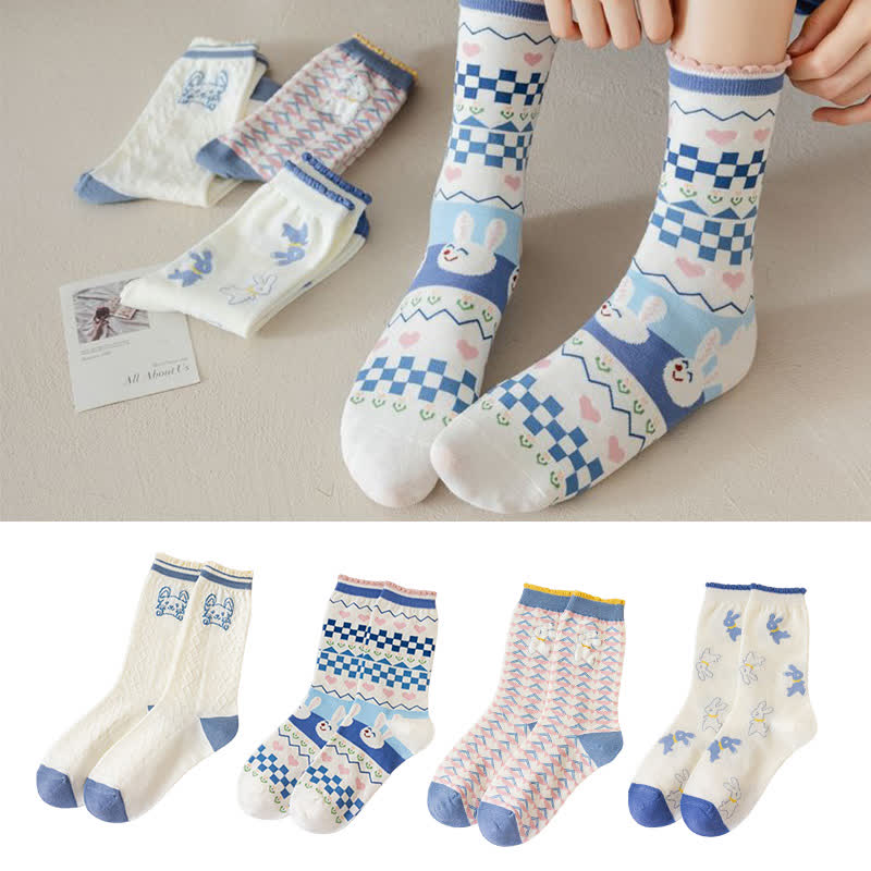 Chaussettes courtes en coton à imprimé lapin (4 paires) - image 1