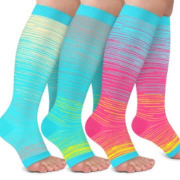Chaussettes de compression à bout ouvert à rayures colorées (3 paires) - Multicolore - 2XL - image 1