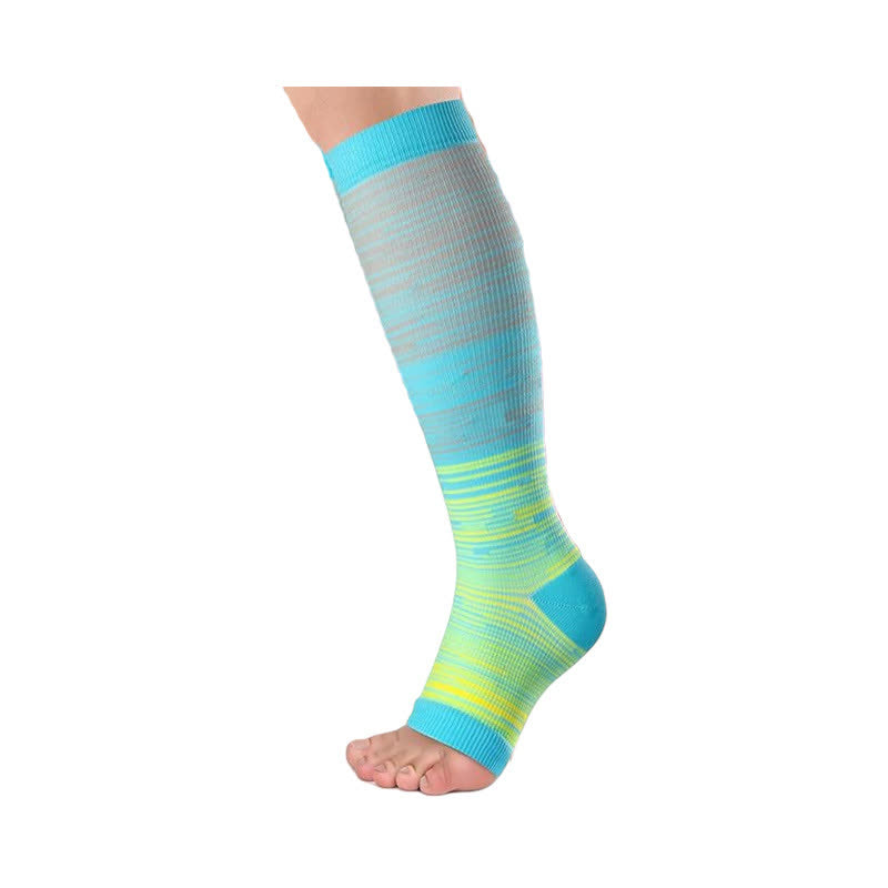 Chaussettes de compression à bout ouvert à rayures colorées (3 paires) - Jaune - 2XL - image 3