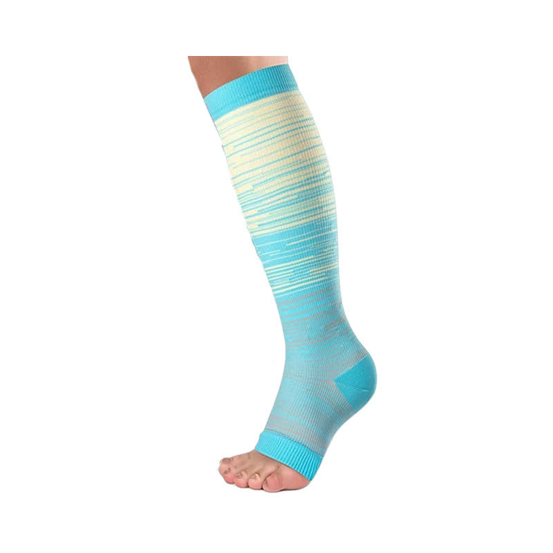 Chaussettes de compression à bout ouvert à rayures colorées (3 paires) - Bleu - 2XL - image 4