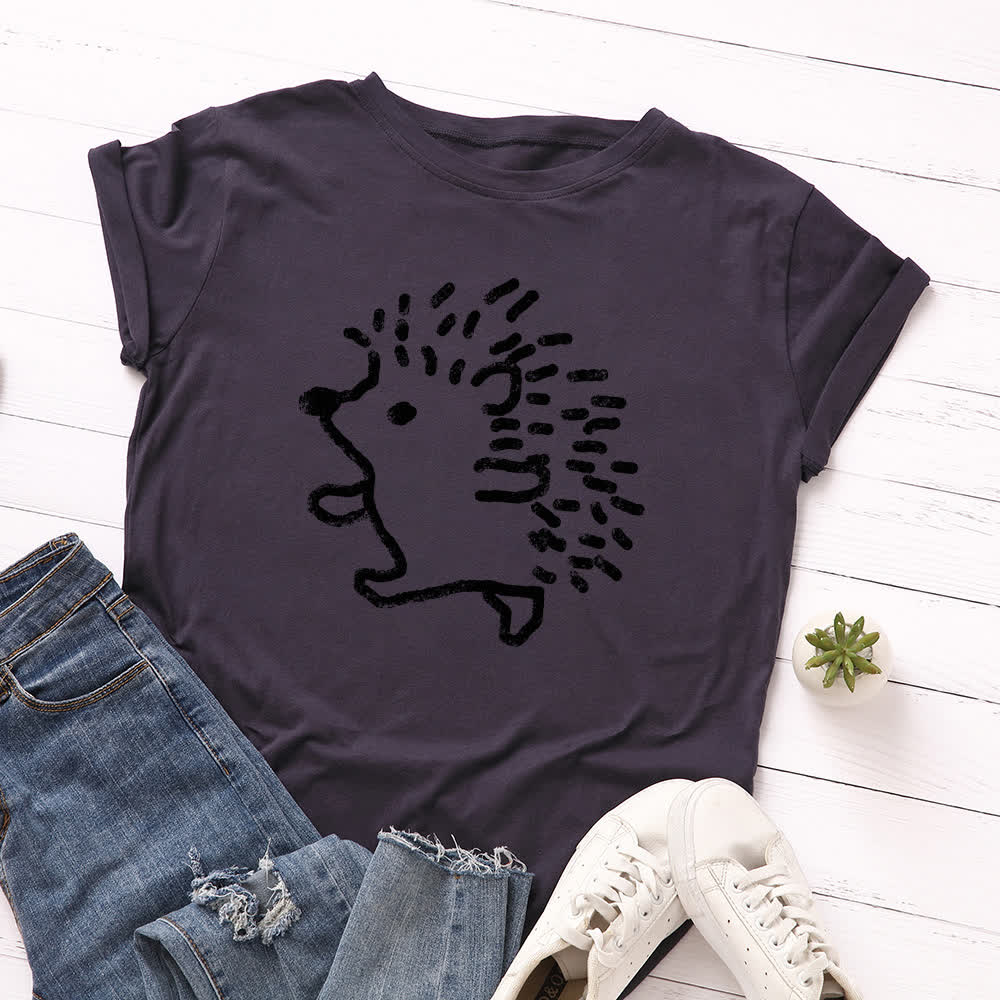 T-shirt à manches courtes et col rond imprimé hérisson grande taille - Bleu marine - 5XL - image 9