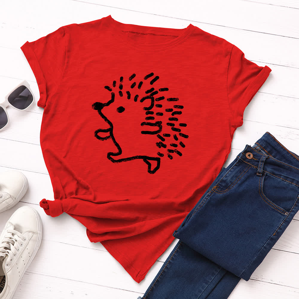 T-shirt à manches courtes et col rond imprimé hérisson grande taille - Rouge - 5XL - image 2