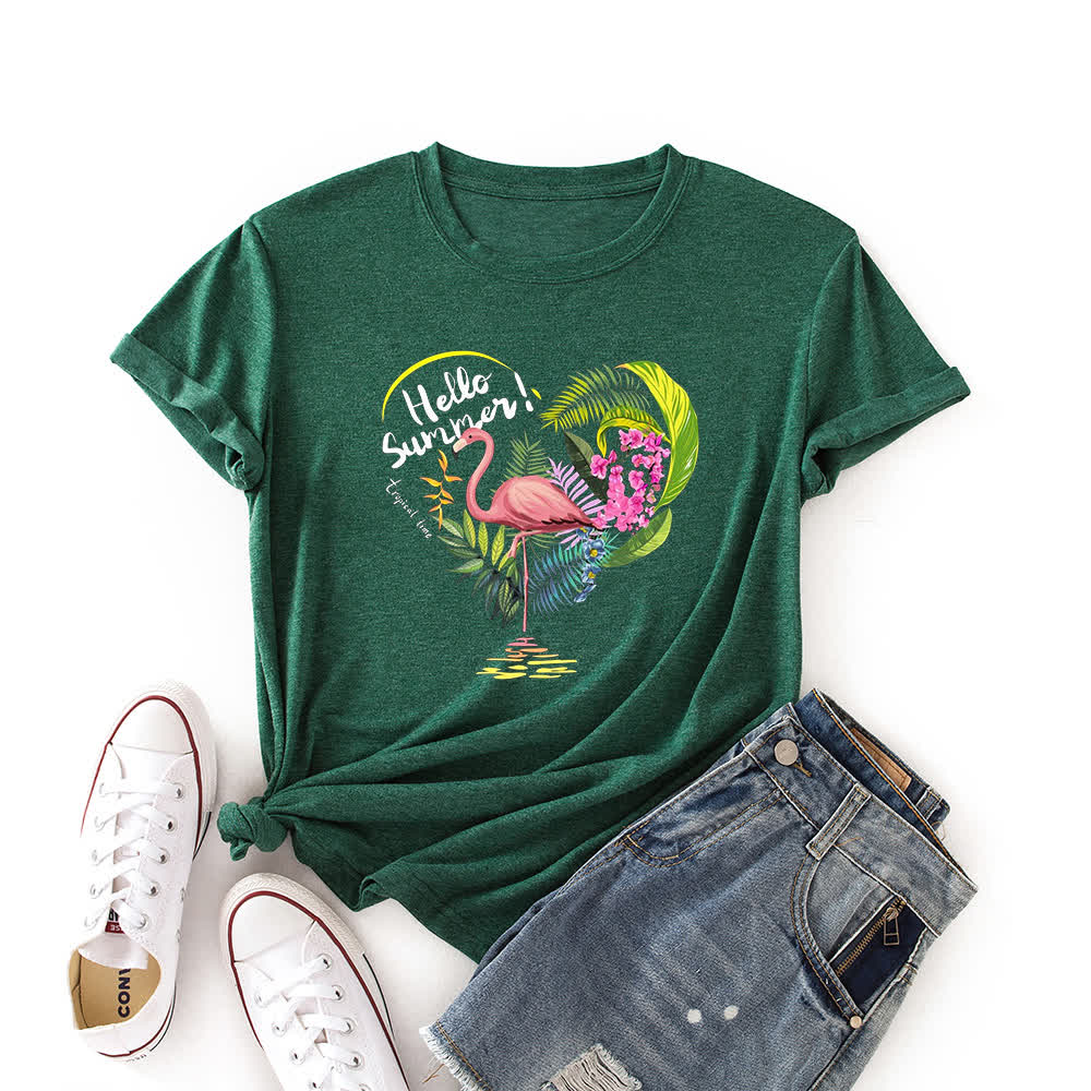 T-shirt à manches courtes imprimé flamant rose et cœur grande taille
