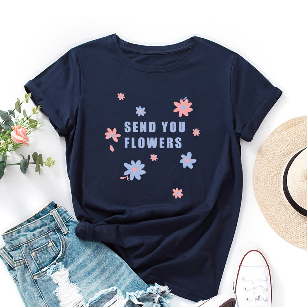 T-shirt à manches courtes et col rond à fleurs grande taille - Bleu marine - 5XL - image 6