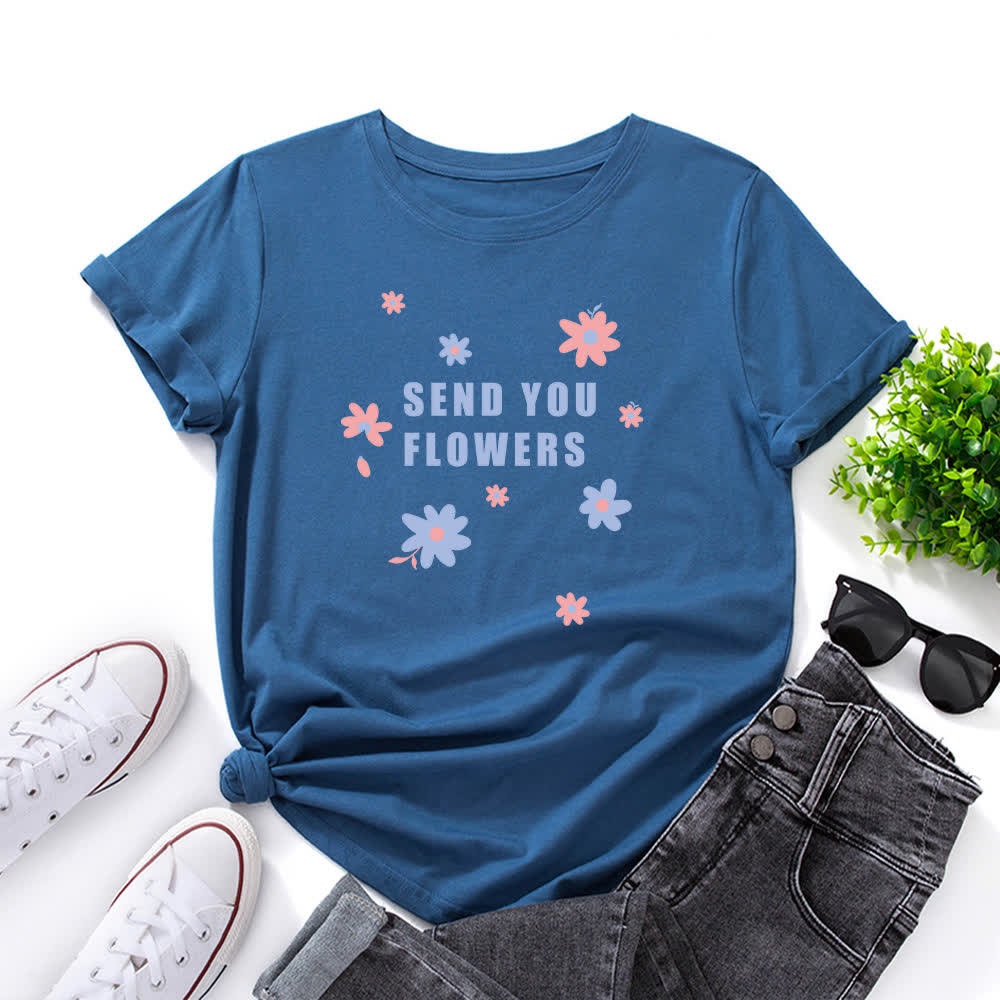 T-shirt à manches courtes et col rond à fleurs grande taille - Bleu royal - 5XL - image 7