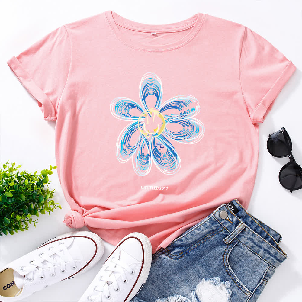 T-shirt à manches courtes à imprimé floral créatif grande taille - Rose - 5XL - image 7