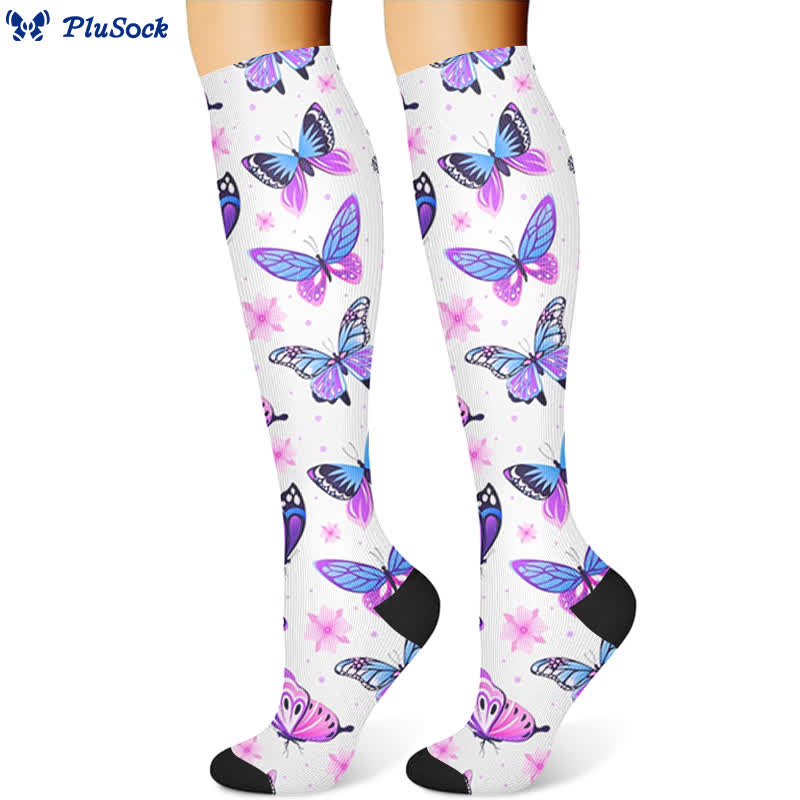 Chaussettes de compression à motif floral et papillon (3 paires) - Violet vif (1 paire) - S/M - image 2