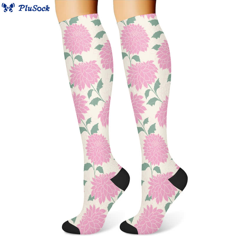 Chaussettes de compression florales élégantes (3 paires) - Beige (1 paire) - S/M - image 3