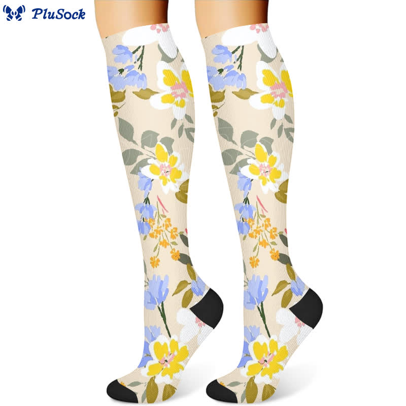 Chaussettes de compression florales élégantes (3 paires) - Jaune (1 paire) - S/M - image 2