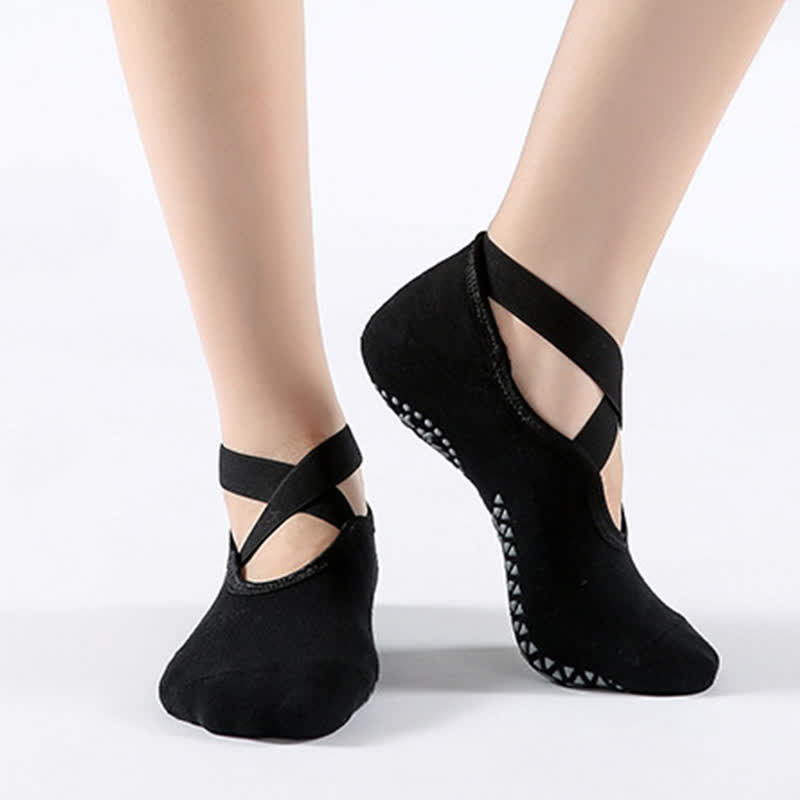 Chaussettes de sol antidérapantes en coton à brides croisées (6 paires)