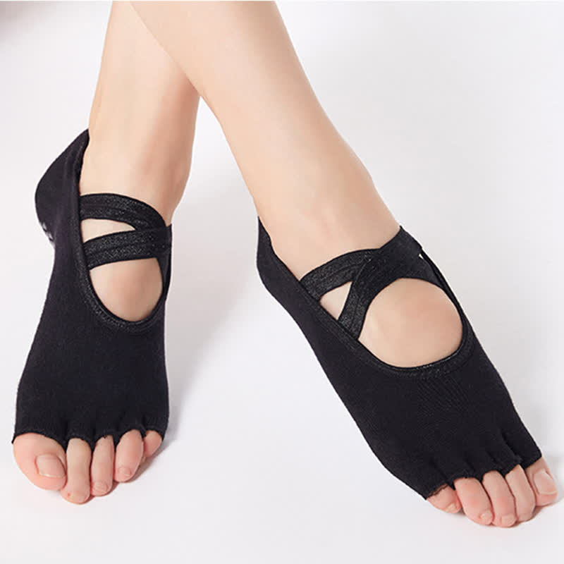 Chaussettes antidérapantes en coton à brides croisées et bout ouvert (6 paires) - image 13