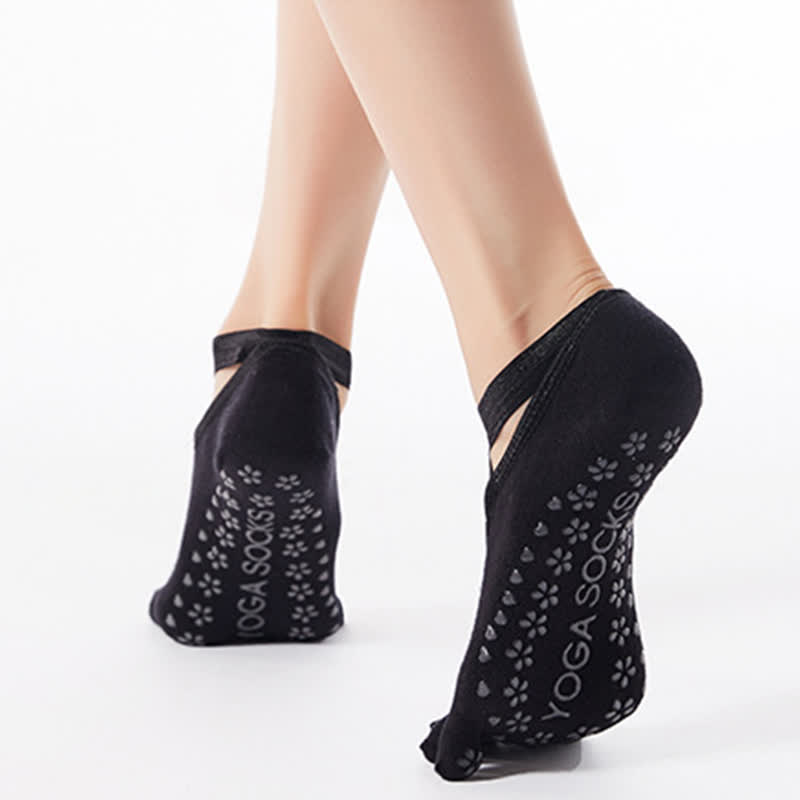 Chaussettes de sol antidérapantes en coton à cinq orteils et brides croisées (4 paires)