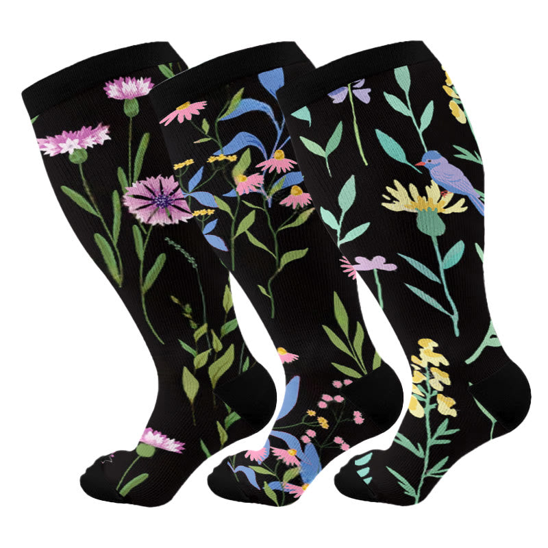 Chaussettes de compression à fleurs peintes grande taille (3 paires) - image 8