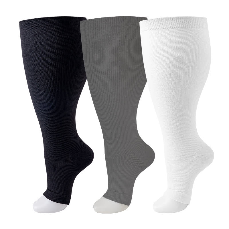 Chaussettes de compression à bout ouvert, grandes tailles, noires, blanches et grises (3 paires) - image 3