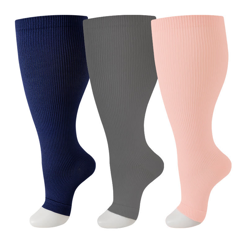 Chaussettes de compression à bout ouvert bleu marine et rose grande taille (3 paires) - image 2