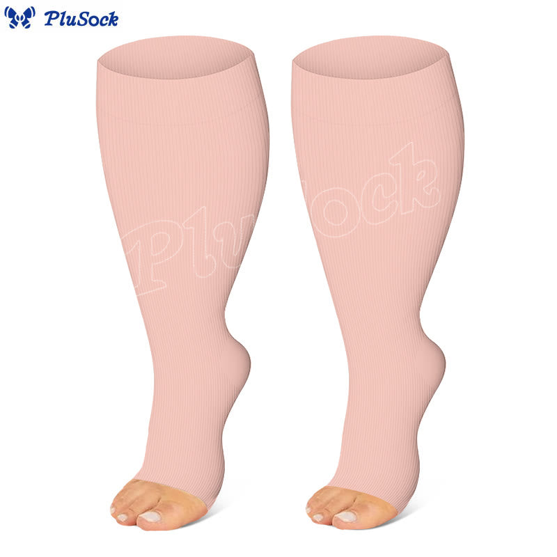 Chaussettes de compression à bout ouvert bleu marine et rose grande taille (3 paires) - image 6