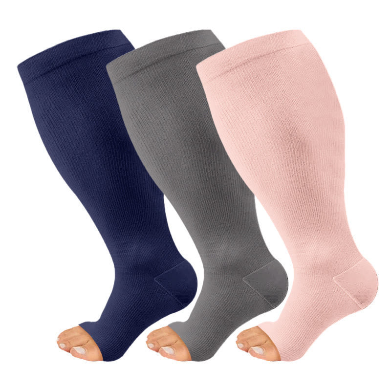 Chaussettes de compression à bout ouvert bleu marine et rose grande taille (3 paires) - Multicolore - 4XL - image 3