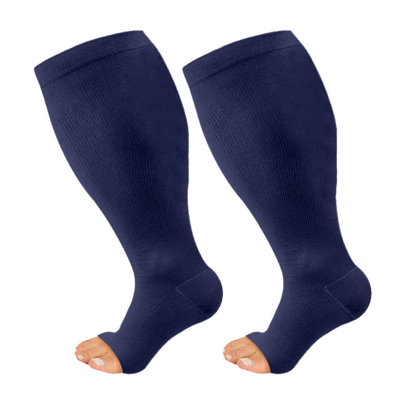 Chaussettes de compression à bout ouvert bleu marine et rose grande taille (3 paires) - image 9
