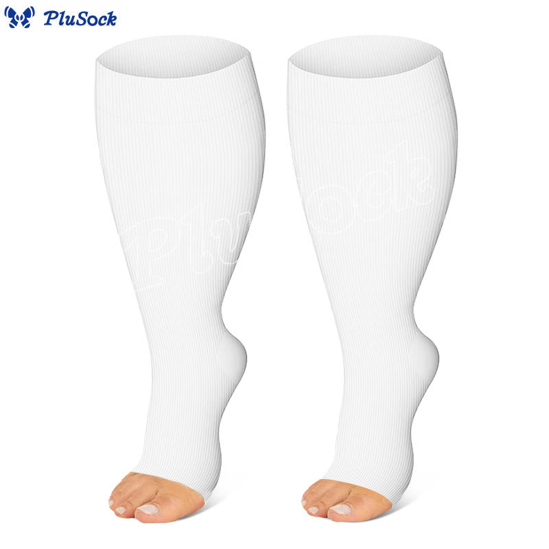 Chaussettes de compression à bout ouvert, grandes tailles, noires, blanches et grises (3 paires) - image 6