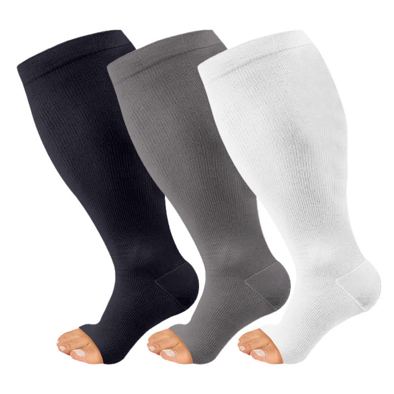 Chaussettes de compression à bout ouvert, grandes tailles, noires, blanches et grises (3 paires) - Multicolore - 4XL - image 2