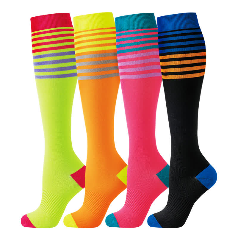 Chaussettes de compression à rayures colorées pour la course à pied (4 paires) - Multicolore - L/XL - image 0