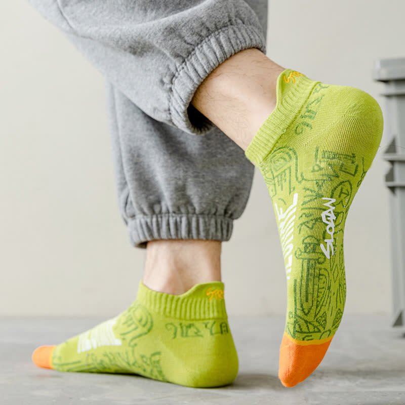Chaussettes respirantes en coton à motifs artistiques (5 paires) - Vert - EU39-44 (US6-10) - image 7