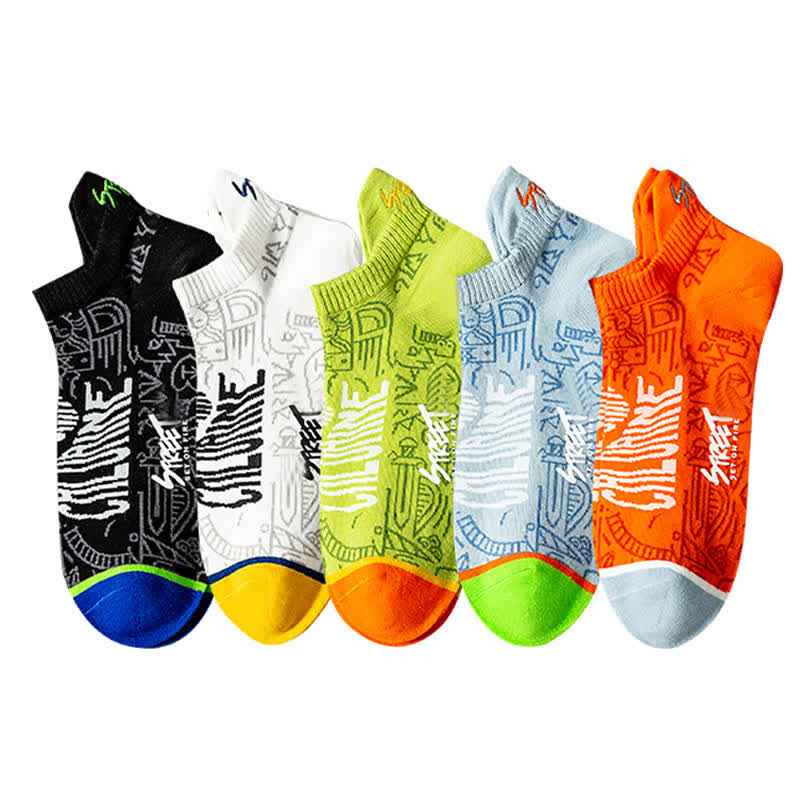 Chaussettes respirantes en coton à motifs artistiques (5 paires)